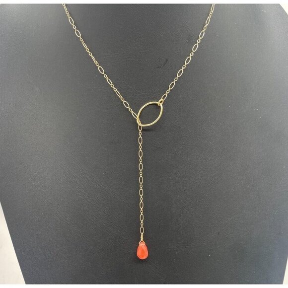 Rachel Abroms Orange Faceted Stone Y Drop Lariat Chain Necklace Gold Tone 19 In - Picture 4 of 5